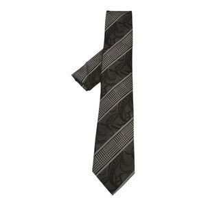 MEN'S FRATELLO TIE & HANKY SET BLACK AND SILVER PAISLEY AND DIAGONAL PATTERN.